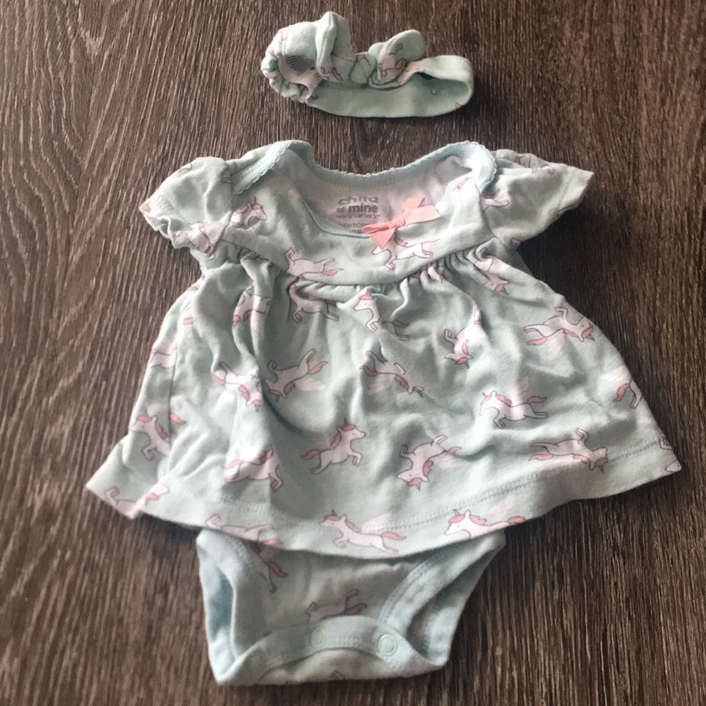 New-born Matching Dress and Head Band Set